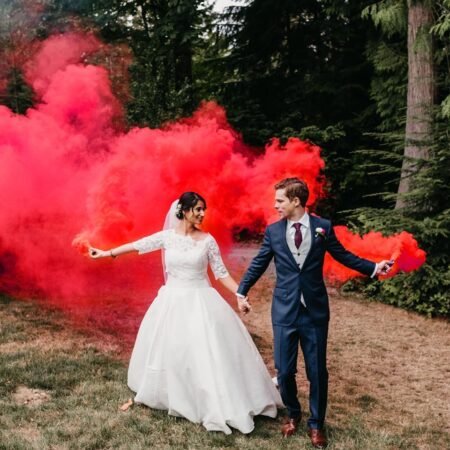 Snohomish Wedding Venue The Lookout Lodge Bride Groom Bridesmaid Groomsmen Woodland Wedding Venue with Mountain Views